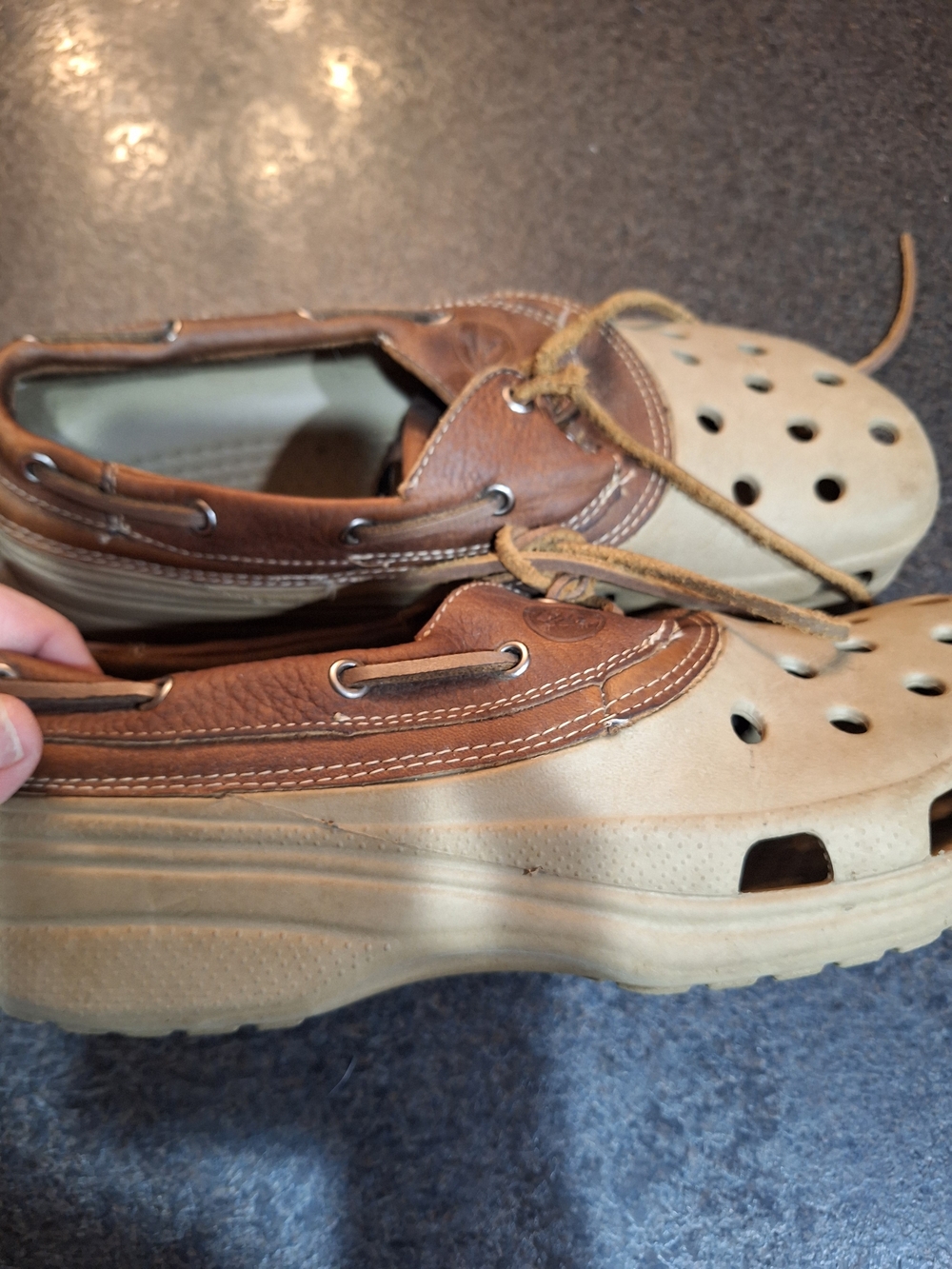 CROCS Men's Two-Tone Brown and Tan Casual Clog-Boat Shoe
